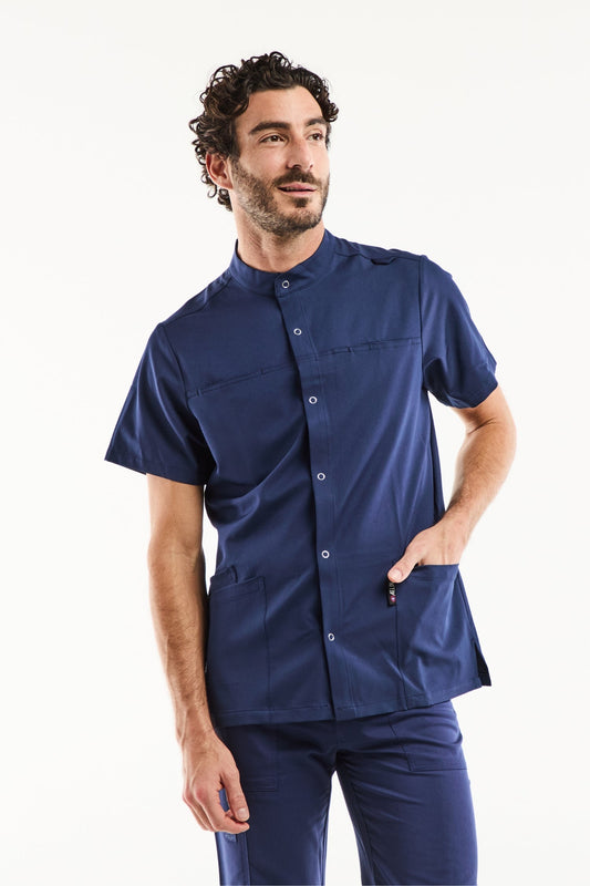 Medische herenblouse Noah – Stretch & ultrazacht - Marineblauw