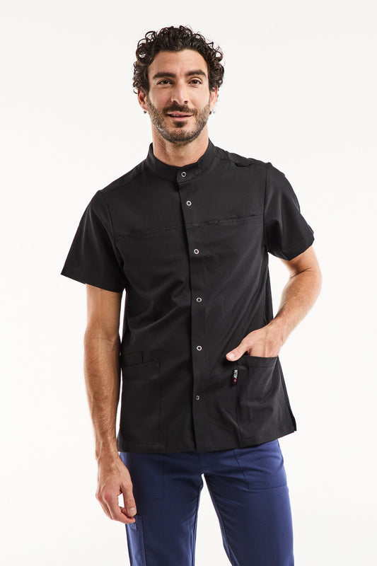 Medische herenblouse Noah – Stretch & ultrazacht - Zwart