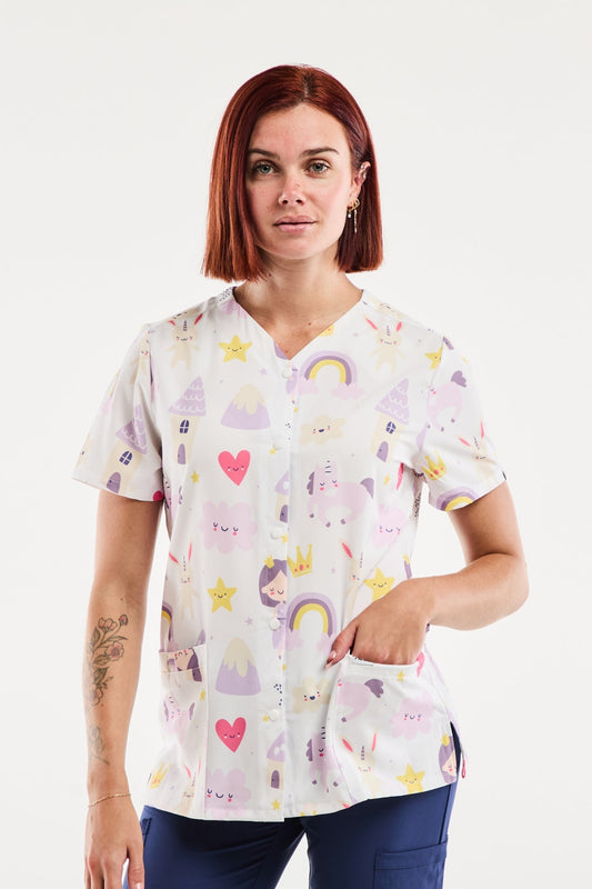 Medische stretchblouse - Dames - Eenhoorns & regenbogen