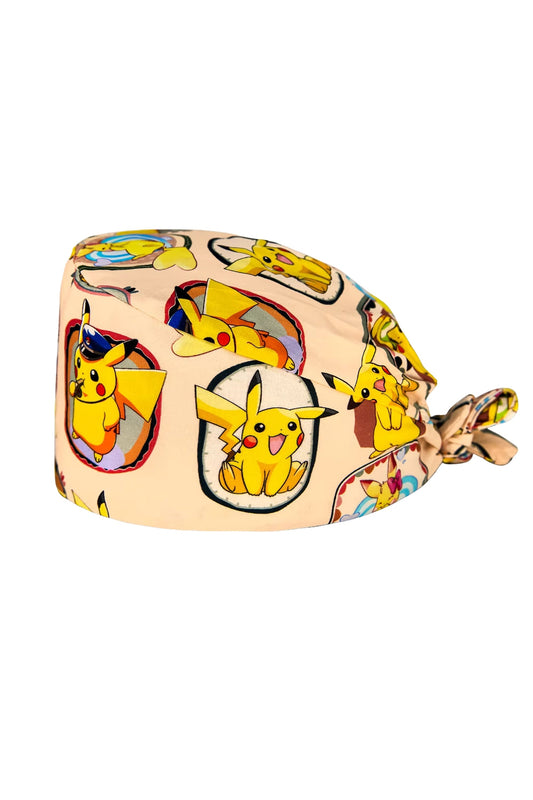 Stoffen OK-muts met motief - Geel met Pikachu-motief