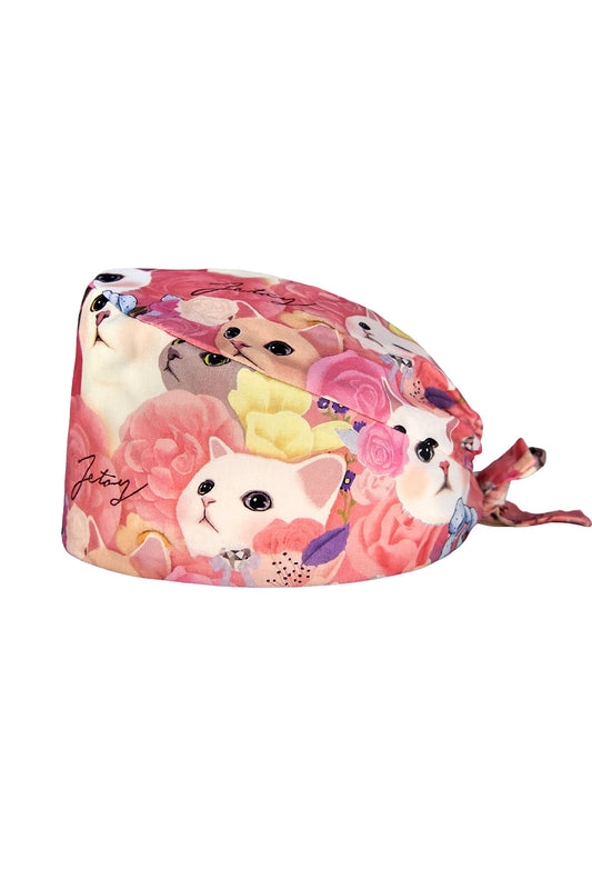 Stoffen OK-muts – Roze met kattenmotieven