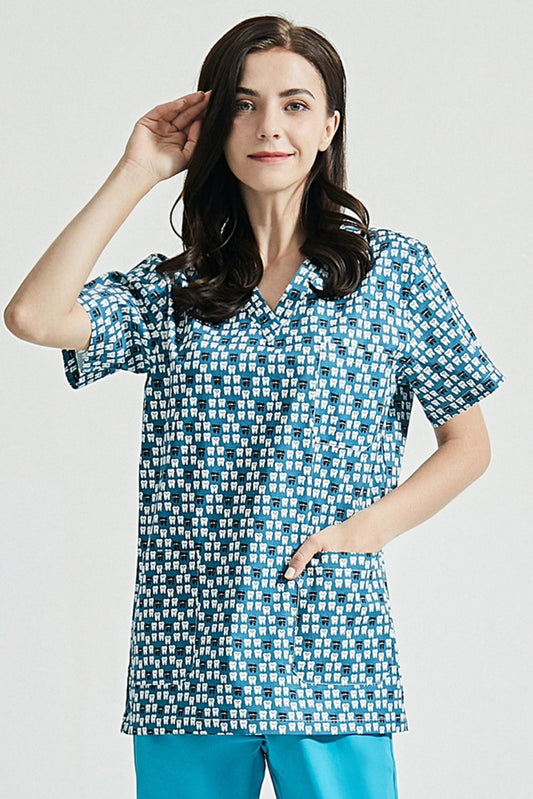 Tandartstuniek - Blauw met tandmotieven