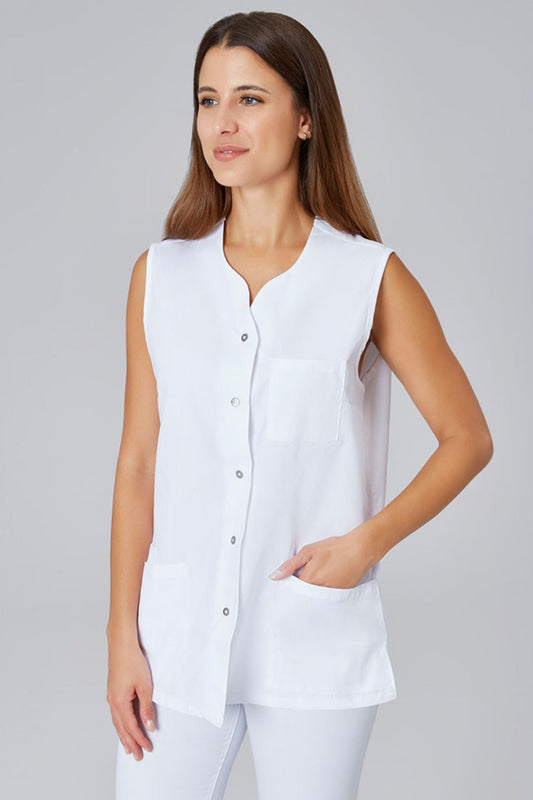 Witte mouwloze medische blouse voor dames