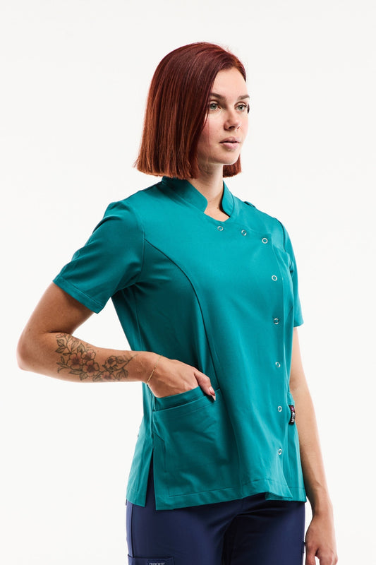 Medische damesblouse Aurelia – Stretch & ultrazacht - Turquoiseblauw