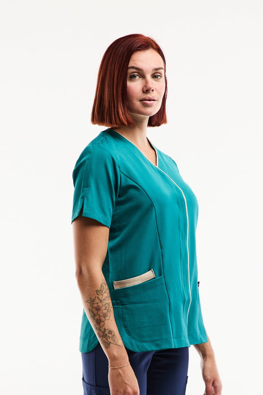 Medische damesblouse Serena – Stretch & ultrazacht - Turquoiseblauw