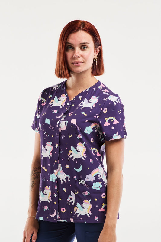 Medische stretchblouse - Dames -  Magische motieven paars