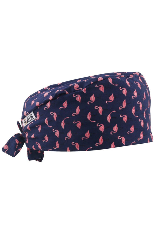 Chirurgenmuts – Marineblauw met flamingoprint – Kort haar
