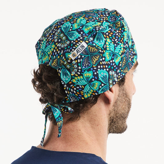 Chirurgenmuts – Marineblauw met vlinderprint – Kort haar
