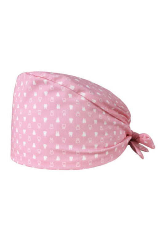 Roze medische muts met tandmotieven, absorberende hoofdband en perfecte pasvorm