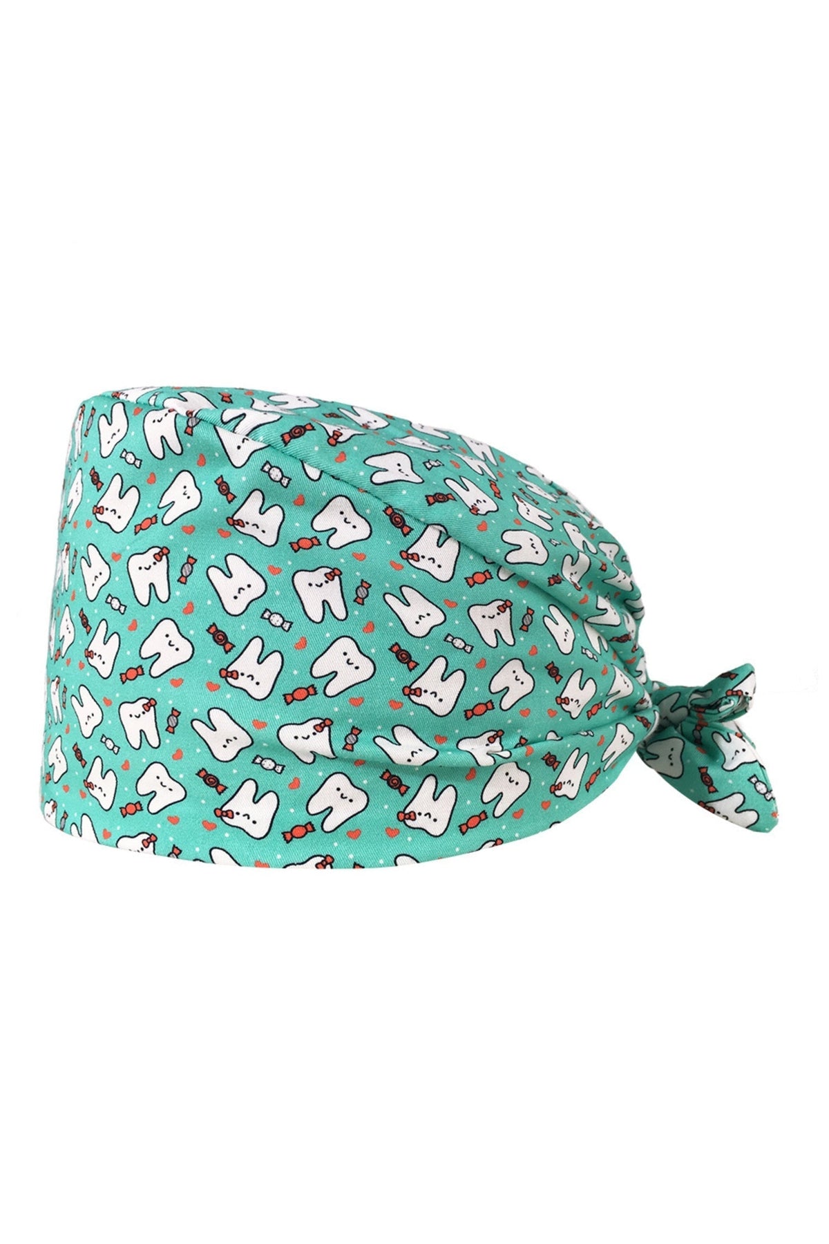 Turquoise medische muts met tandmotief, ideaal voor tandartsen, met absorberende hoofdband