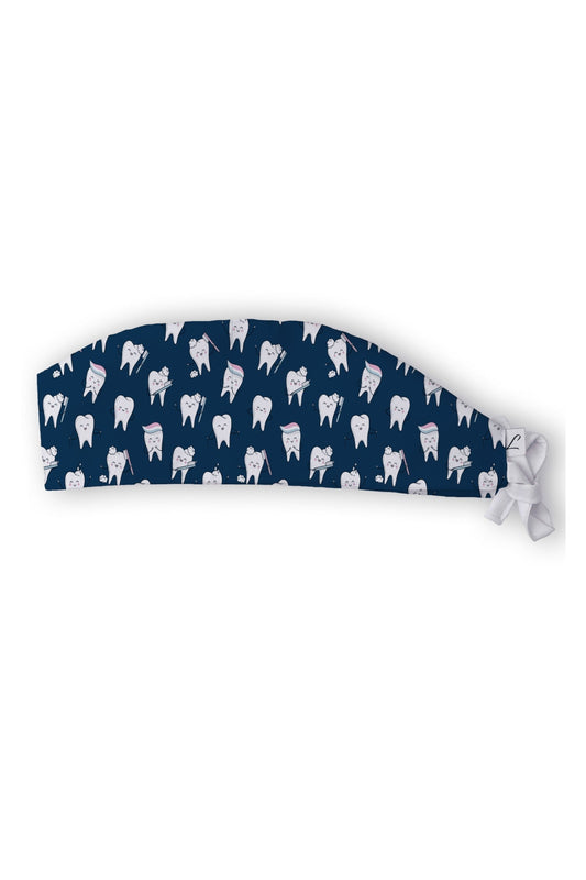 Marineblauwe medische muts van Aelin met tandmotief, medische Art-collectie