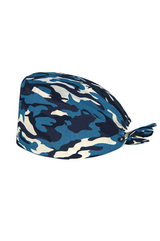 Stoffen OK-muts met motief – Blauw met camouflagemotief
