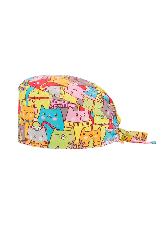 Stoffen OK-muts met motief – Veelkleurig met kattenmotieven