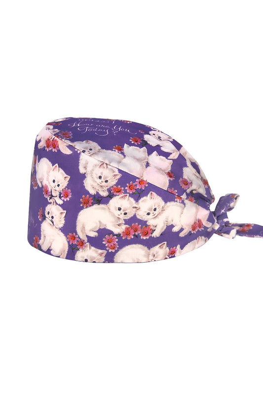 Stoffen OK-muts – Mauve met kattenmotieven