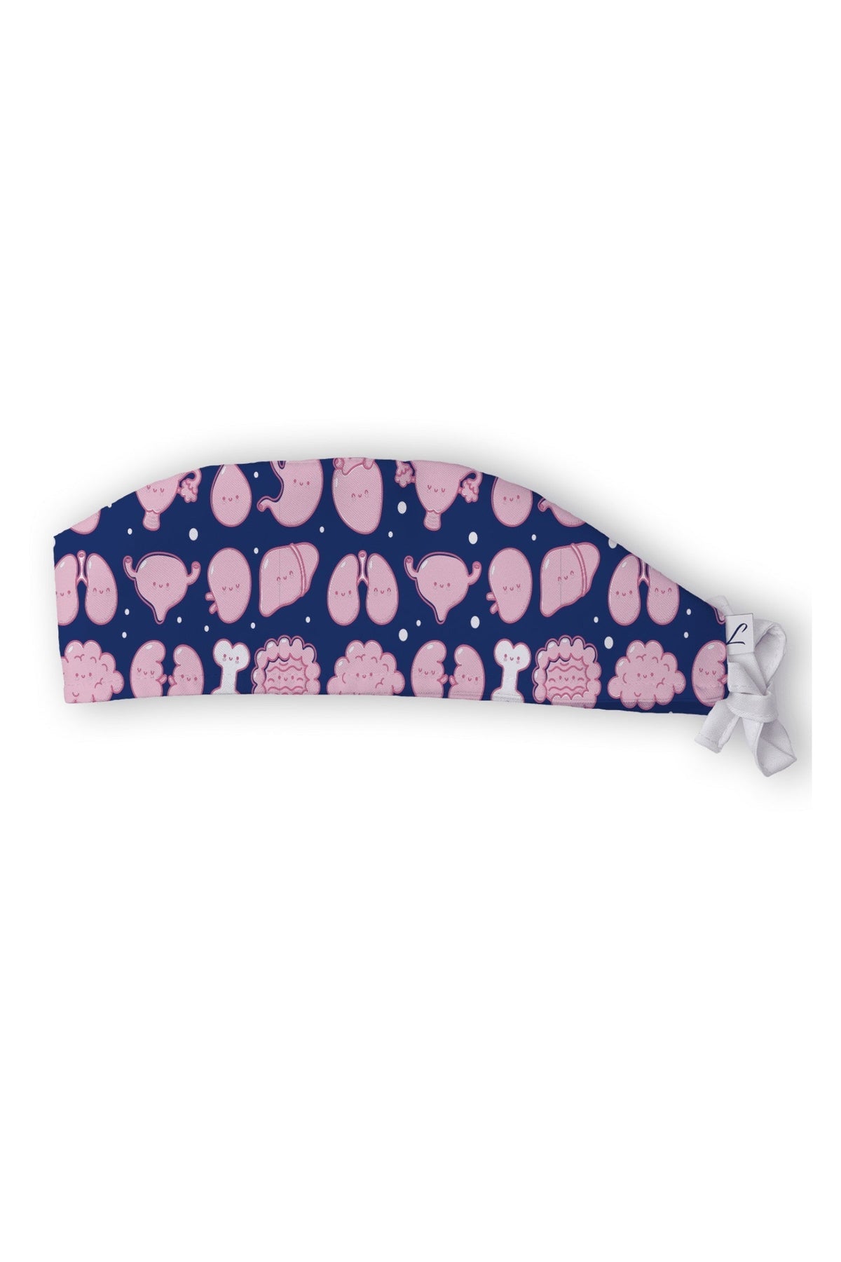 Marineblauwe medische muts van Aelin met roze-blauwe band en hartjesmotieven, Art-collectie