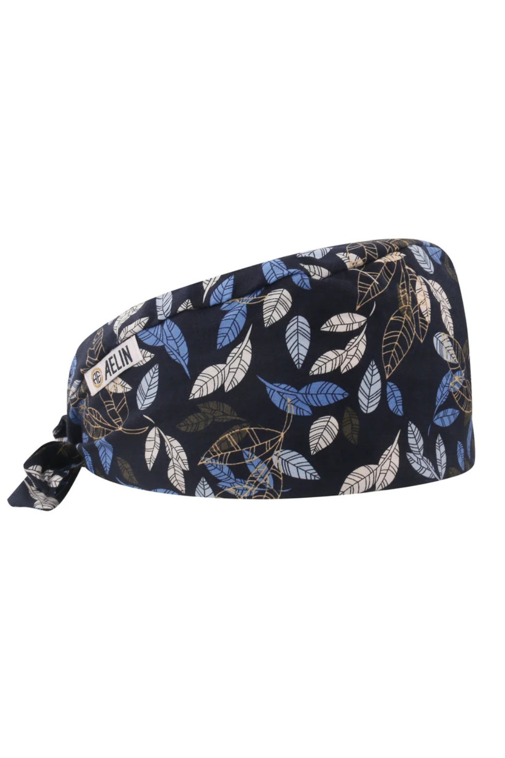 Medische muts – Marineblauw met bladerprint – Kort haar