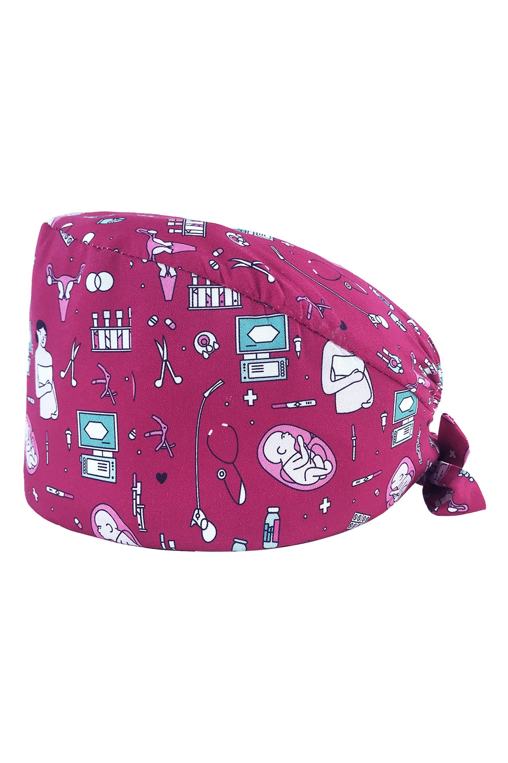 Roze medische muts met medische motieven, ideaal voor een professionele en trendy look