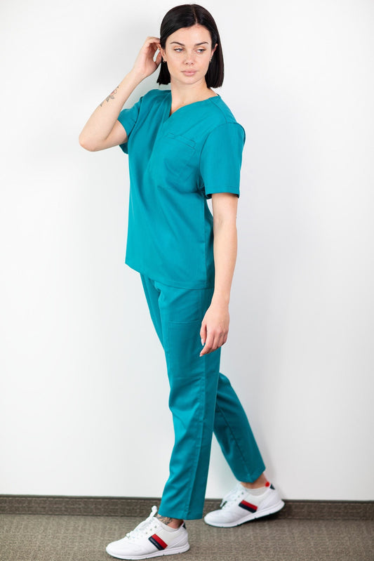 Medfit - Medische set blouse en broek - Unisex - Pauwblauw