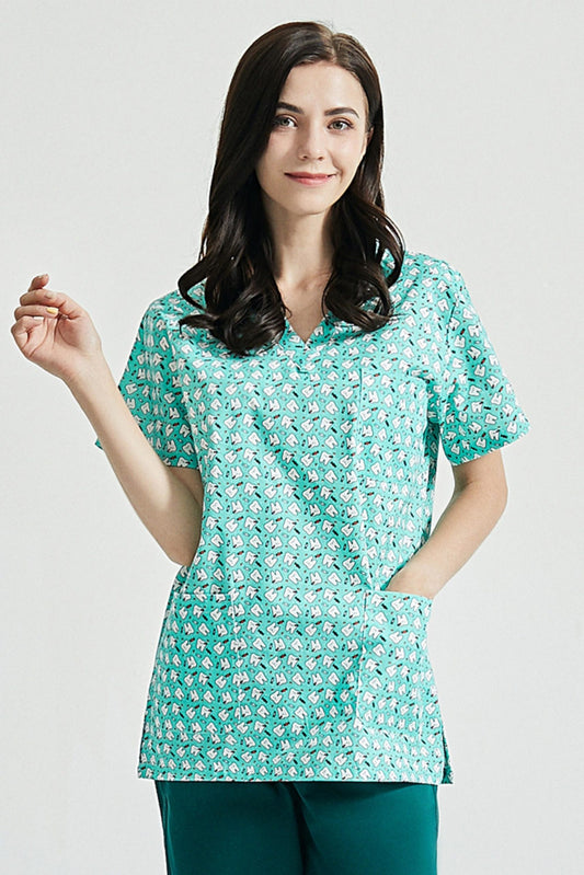 Tandartstuniek - Turquoisegroen met tandmotieven