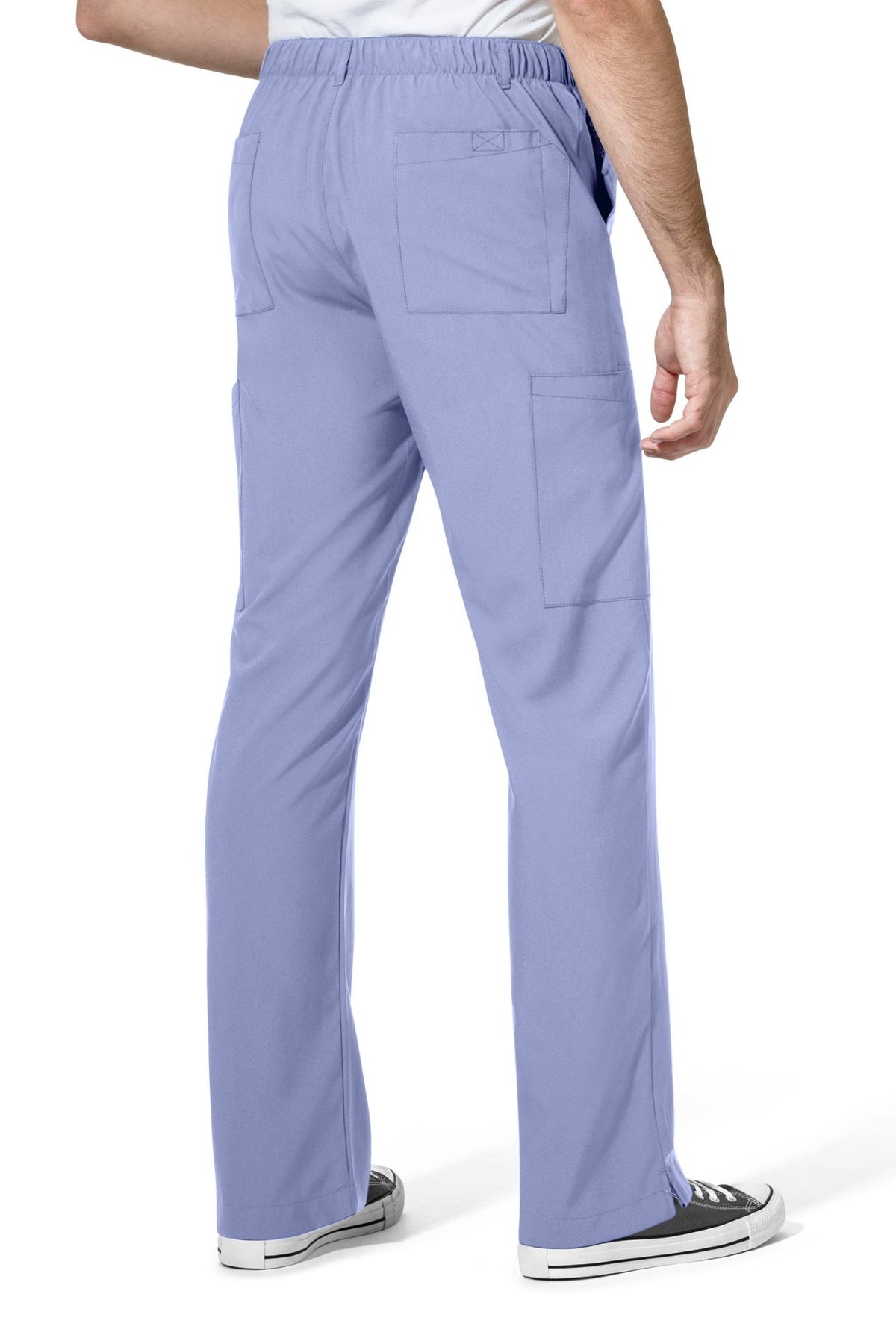 Hemelsblauwe broek van een medische set met elastische taille en zijzakken