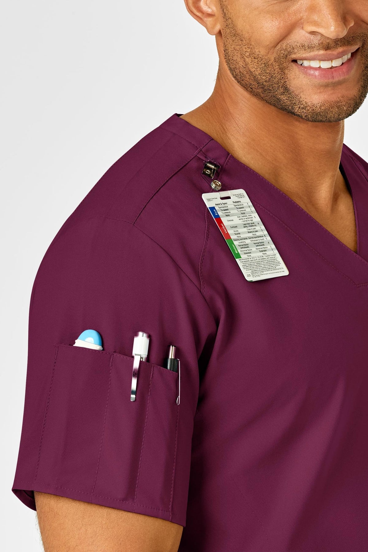 Bordeaux medische top W123 met zakje voor badge en pennen, complete medische set
